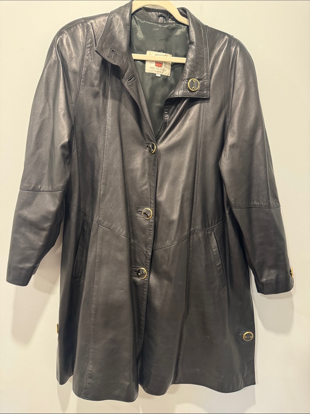 Vintage Classic Black Leather Coat  purchased in Italy